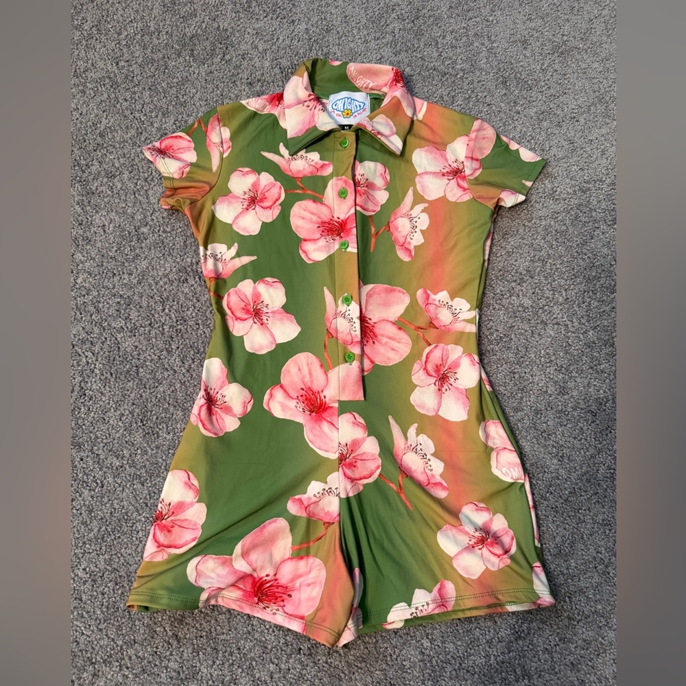 Omighty Green Floral Romper